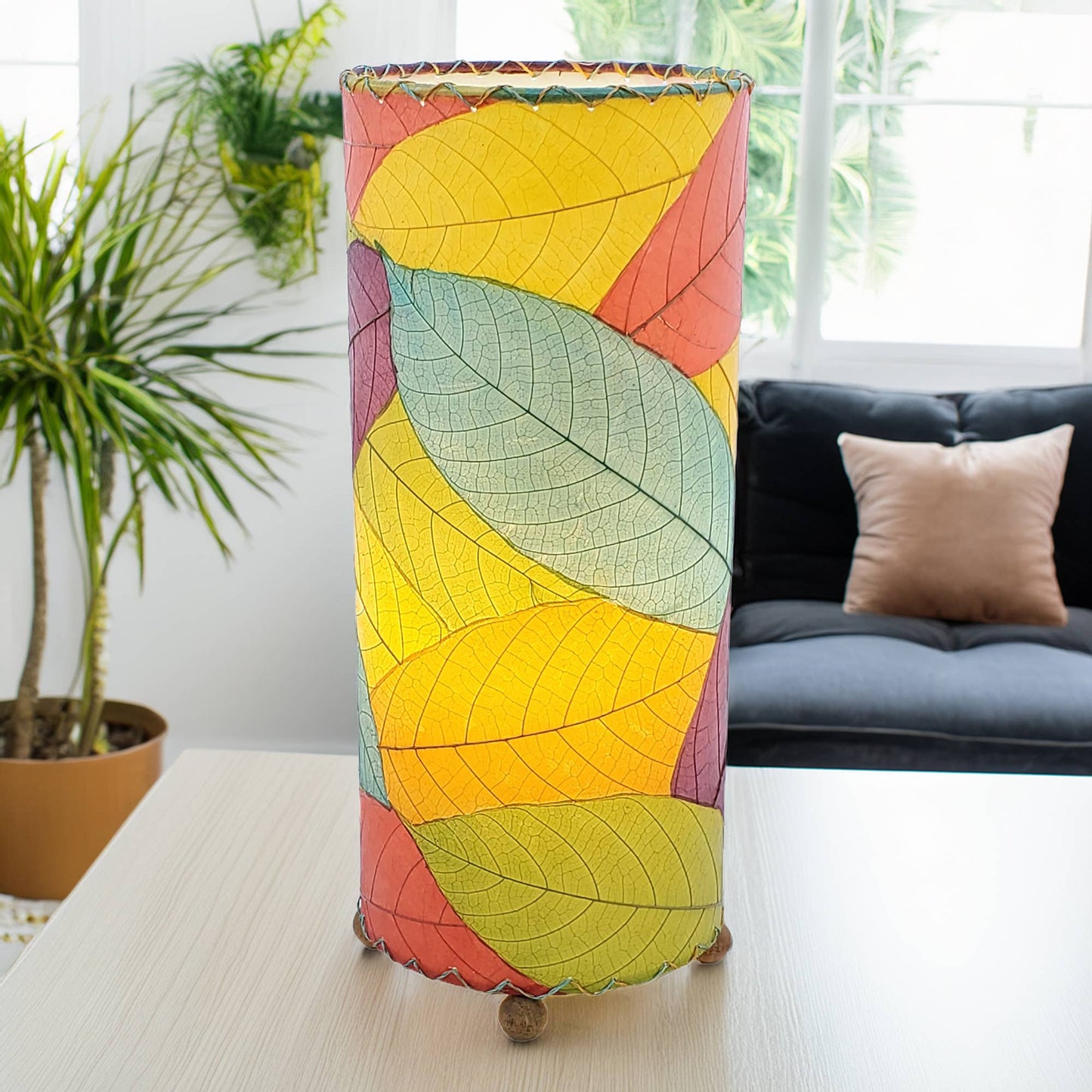Cocoa Leaf Cylinder Table Lamp - Multi