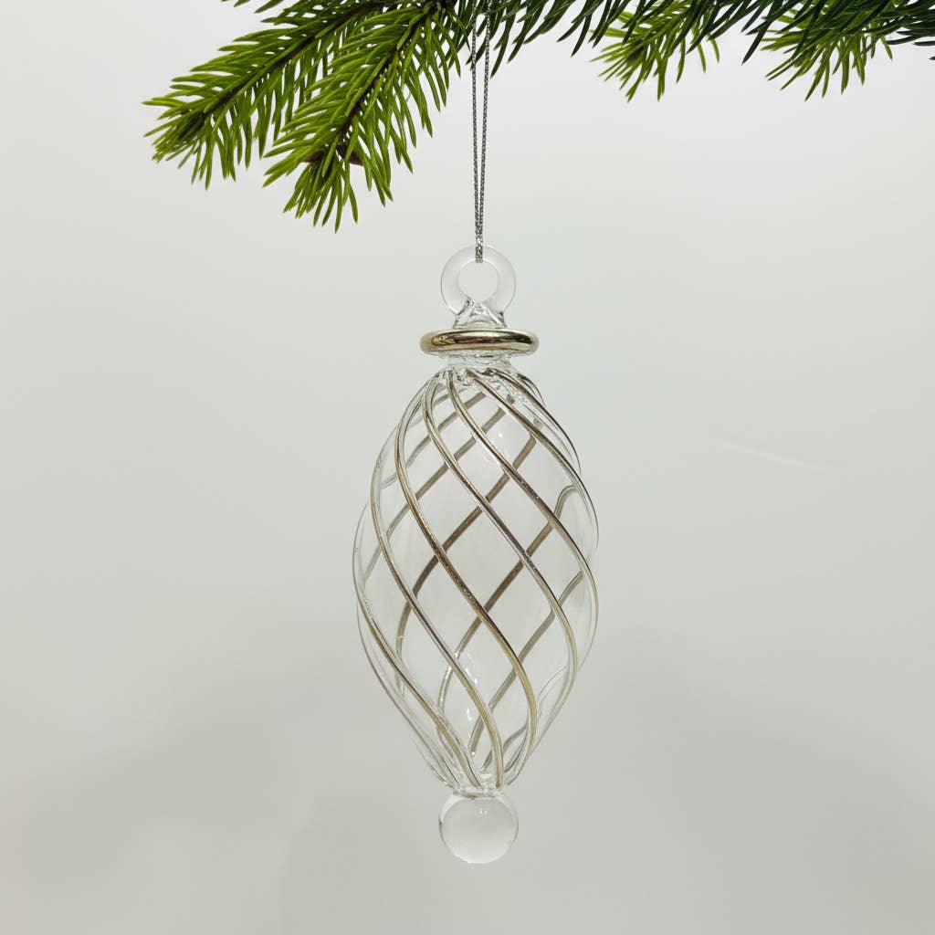 Blown Glass Small Ornament - Swirl Oval