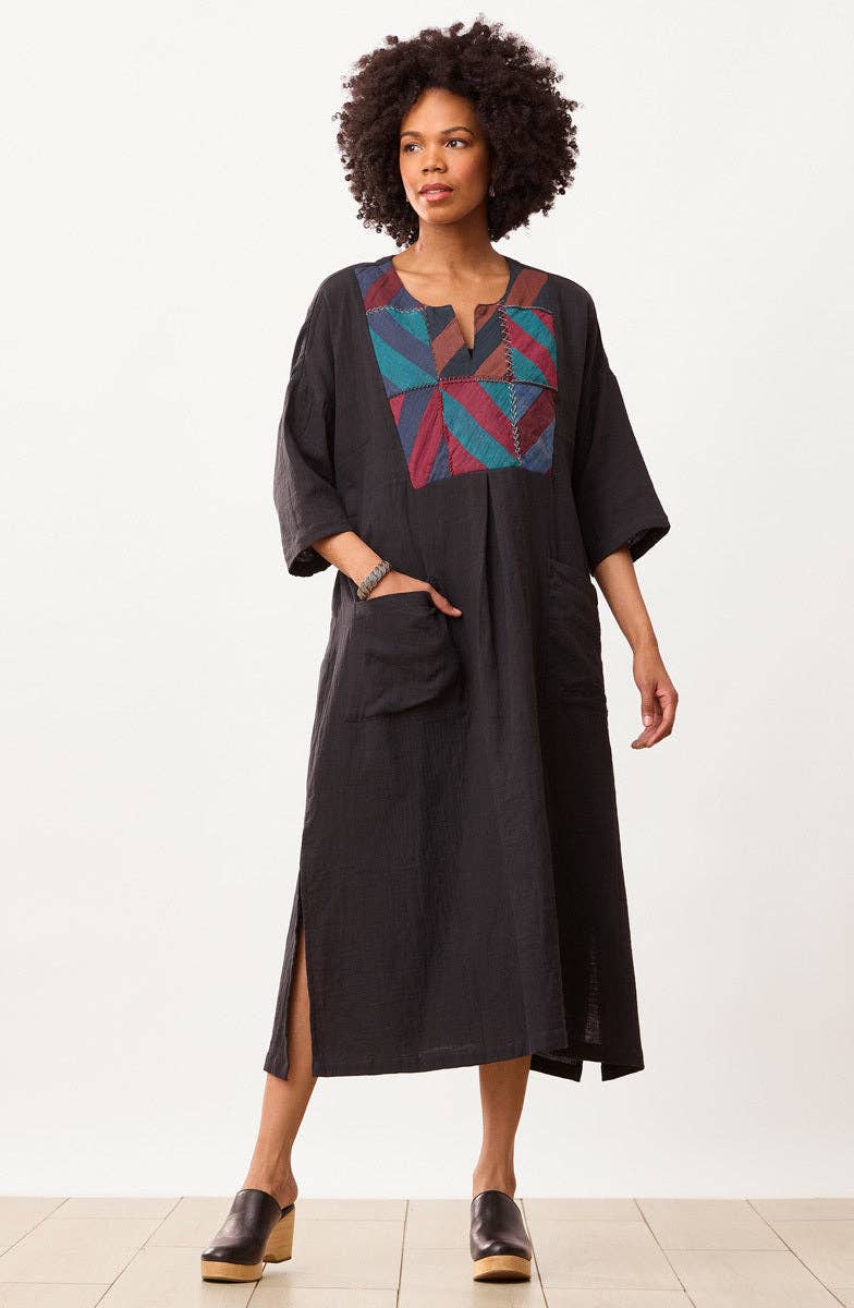 Reshma Cotton Double Gauze Kaftan - Black/Multi