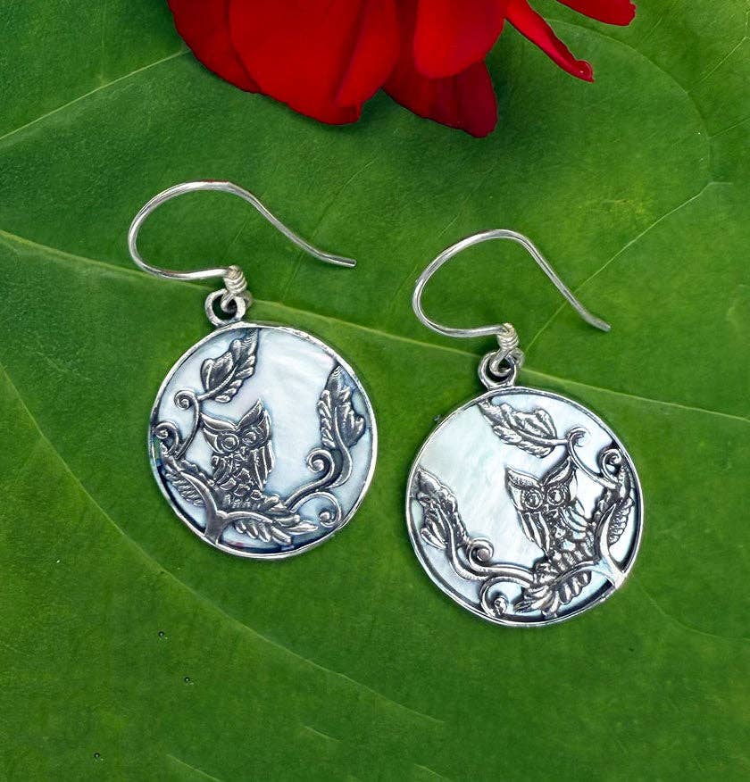 Wise Owl Mother-Of-Pearl Earrings - Sterling Silver