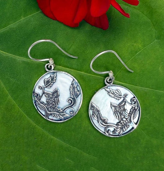 Wise Owl Mother-Of-Pearl Earrings - Sterling Silver