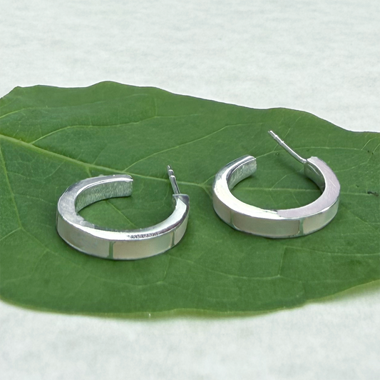 Mother-of-pearl Inlay Huggies - Sterling Silver