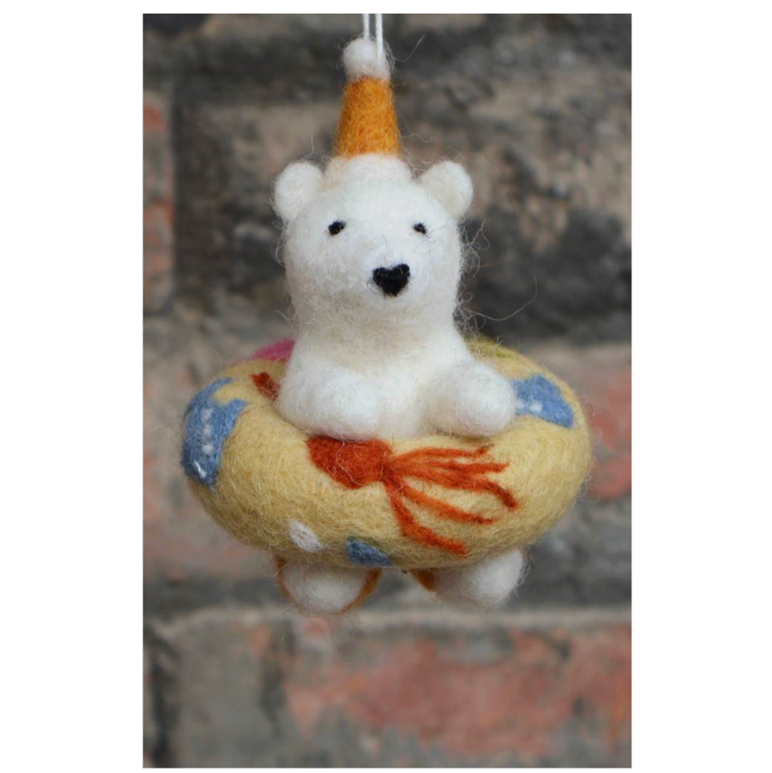 Felt Polar Bear w/ Pool Floatie Ornament