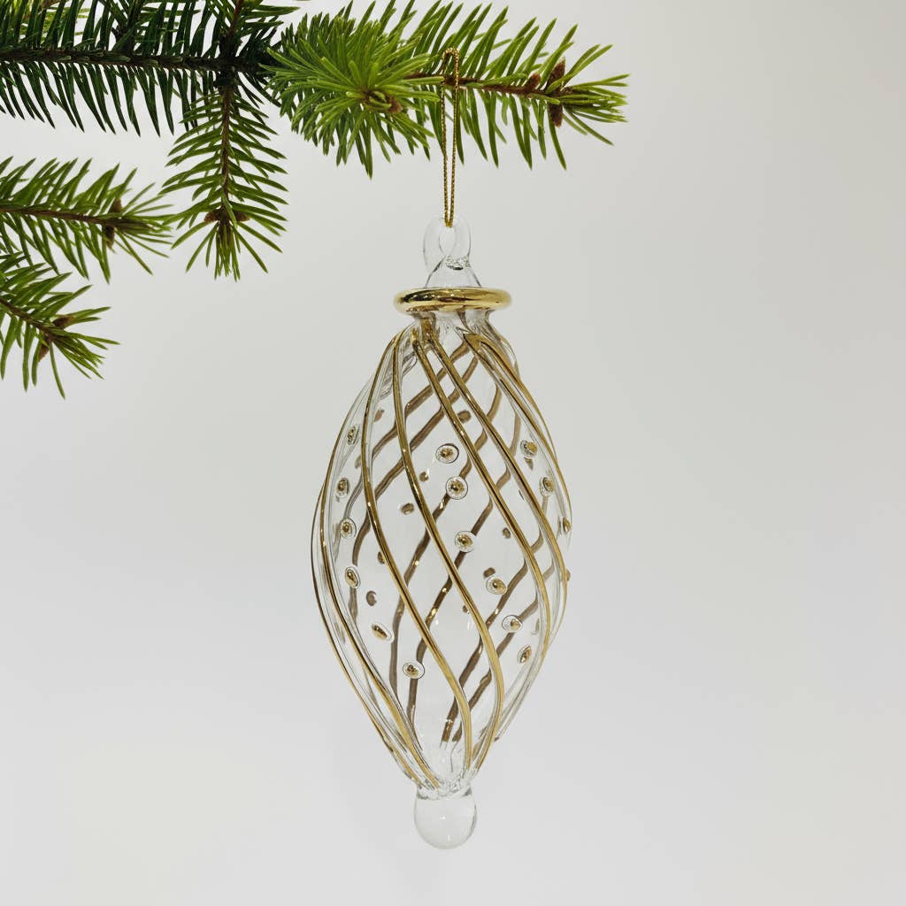 Blown Glass Small Ornament - Swirl Oval