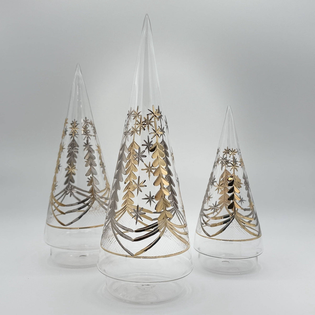 Blown Glass Christmas Tree - Engraved Silver & Gold