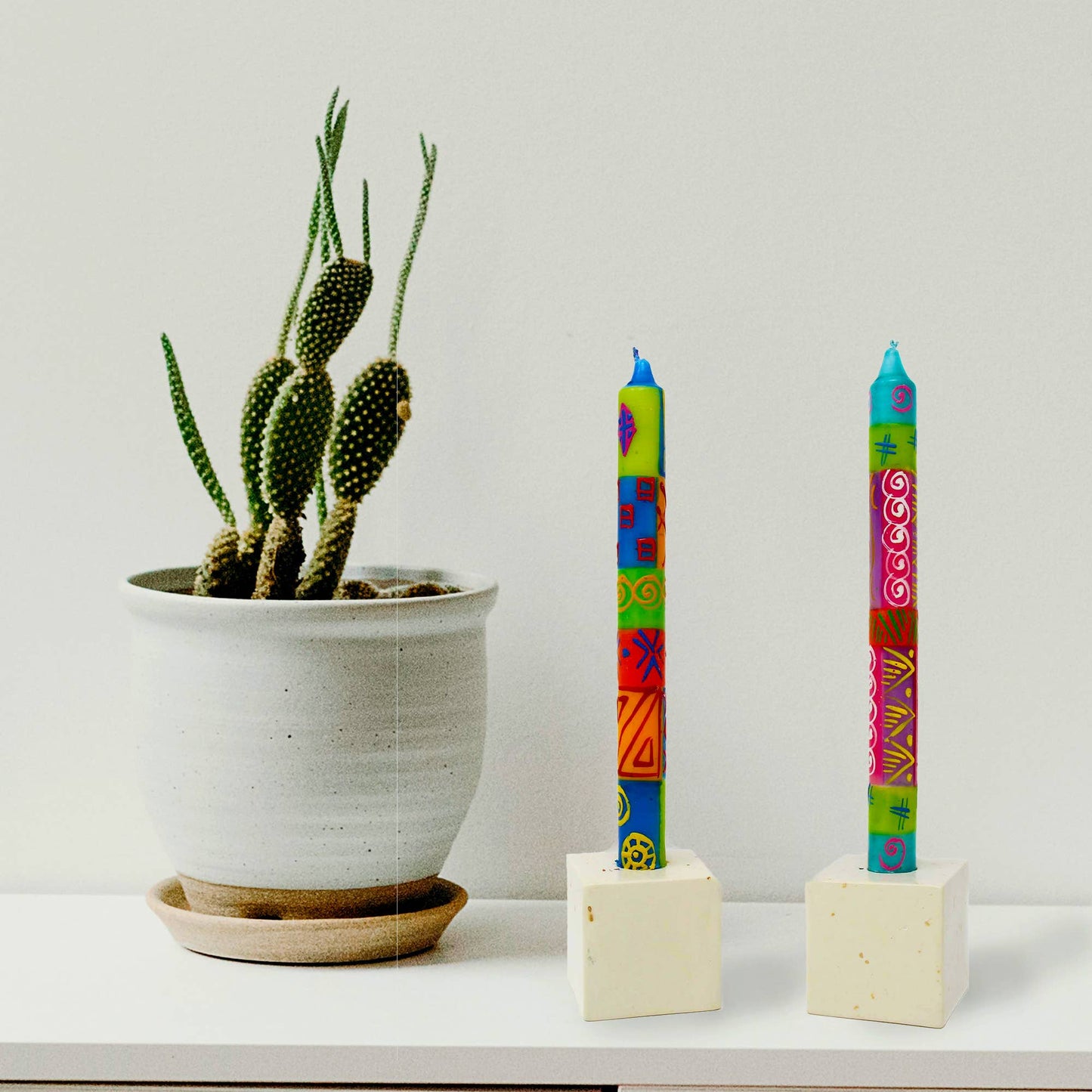 Hand Painted Dinner Candle  Pair - Shahida Design