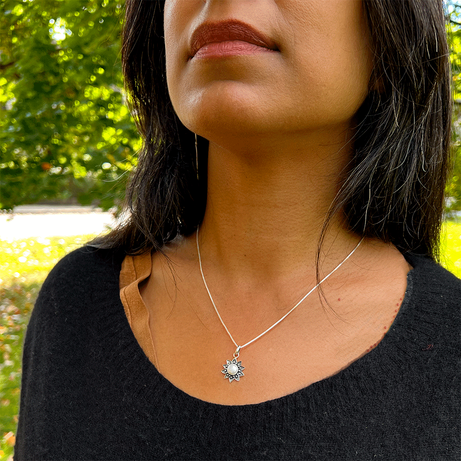 Filigree Flower Pearl Necklace - Sterling Silver