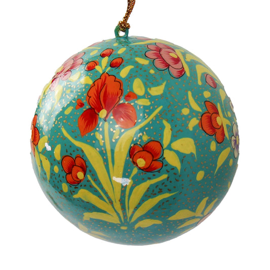 Handpainted Ornament - Teal w/ Peony Flowers