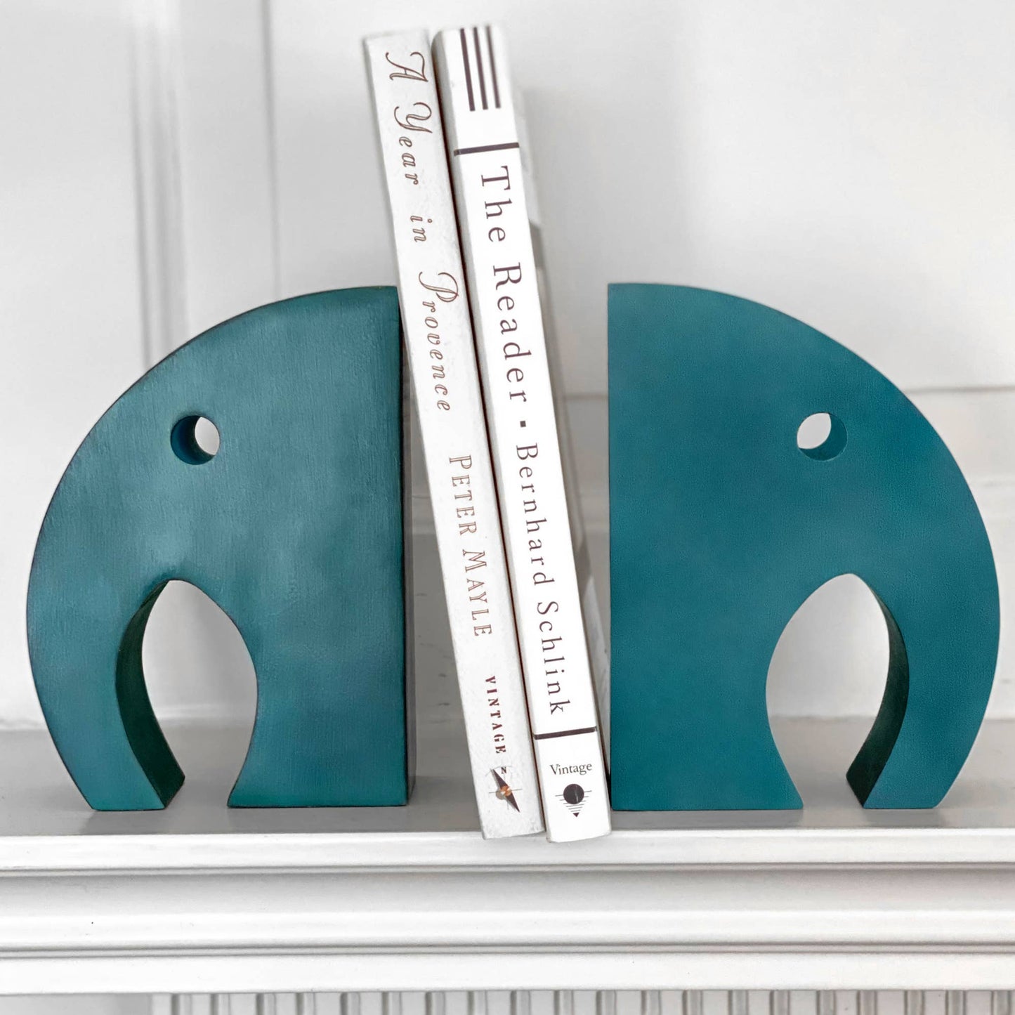 Carved Gorara Soapstone Bookends - Teal Elephant, Set of 2
