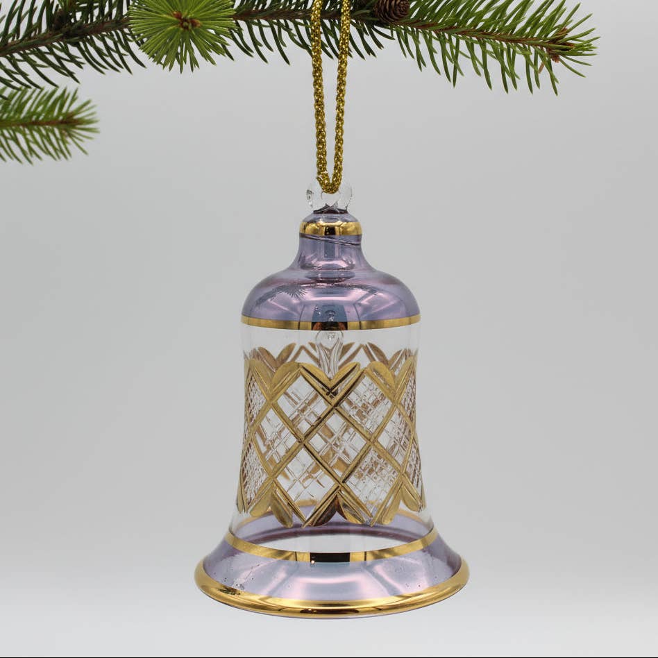 Blown Glass Ornament - Engraved Bell