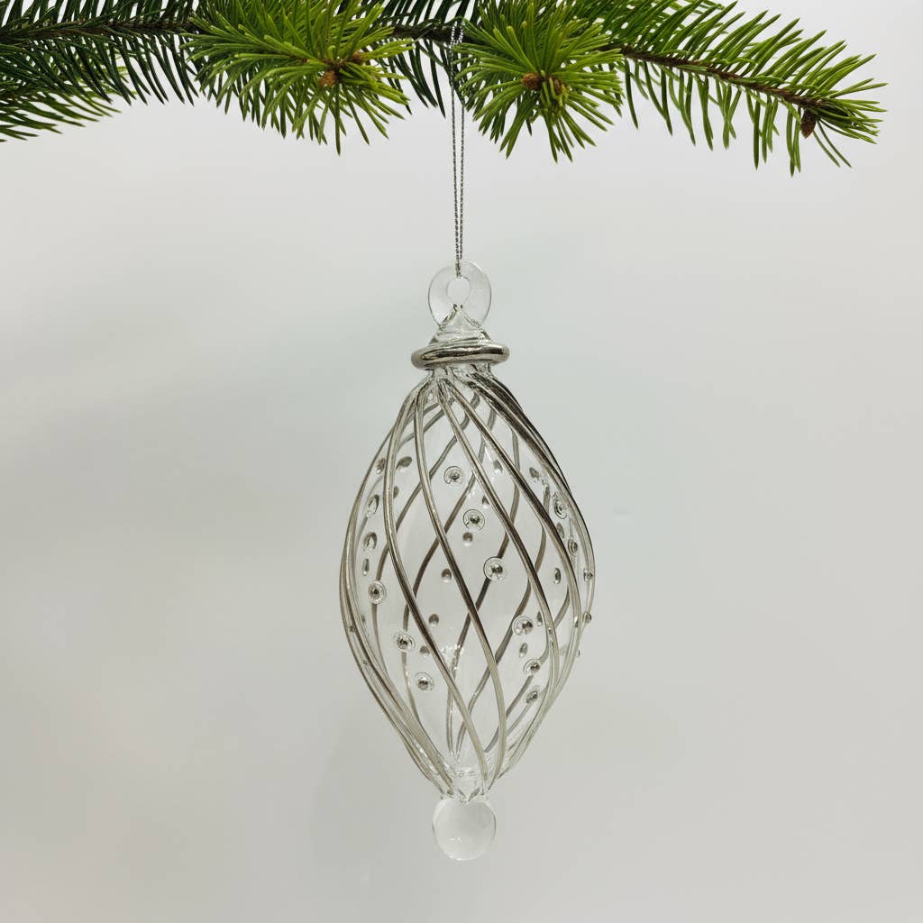 Blown Glass Small Ornament - Swirl Oval