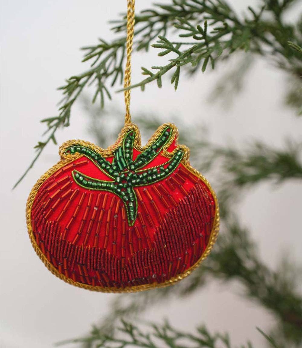 Larissa Plush Tomato Beaded Fabric Ornament