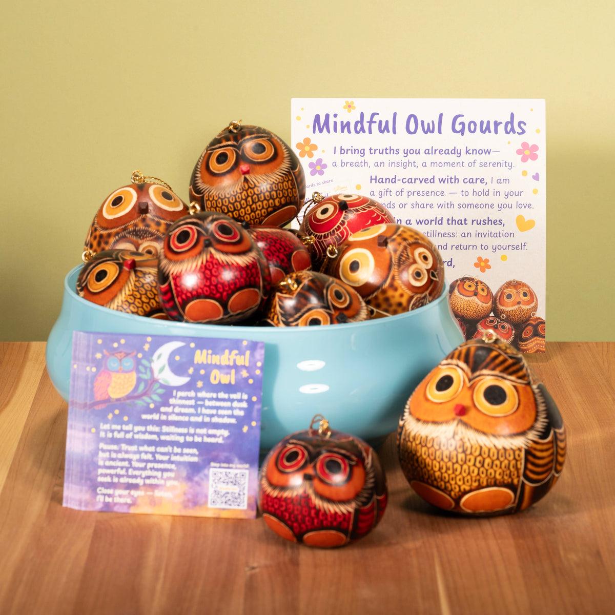 Mini Owl Gourd Ornament - Assorted