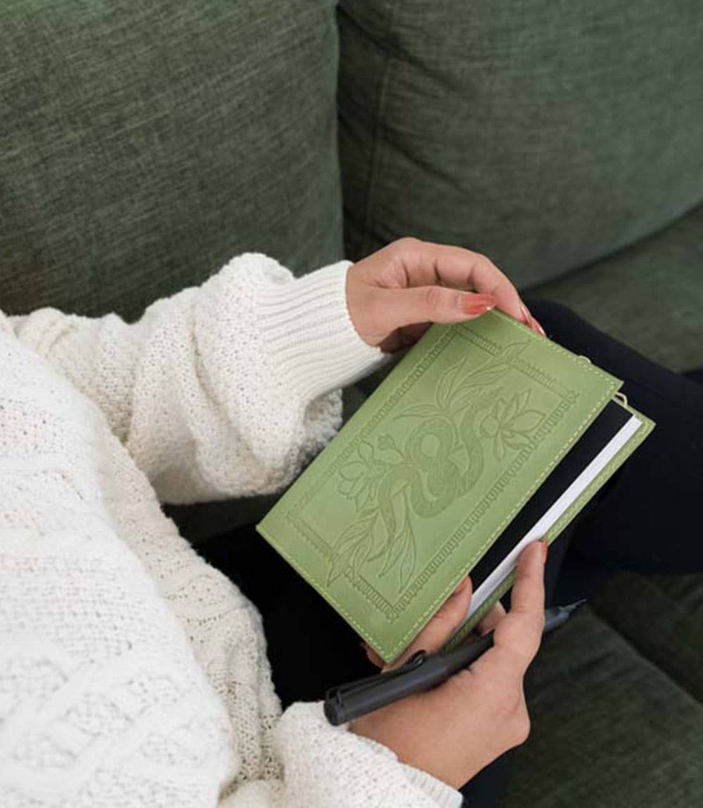 Refillable Leather Journal - Green Embossed Snake