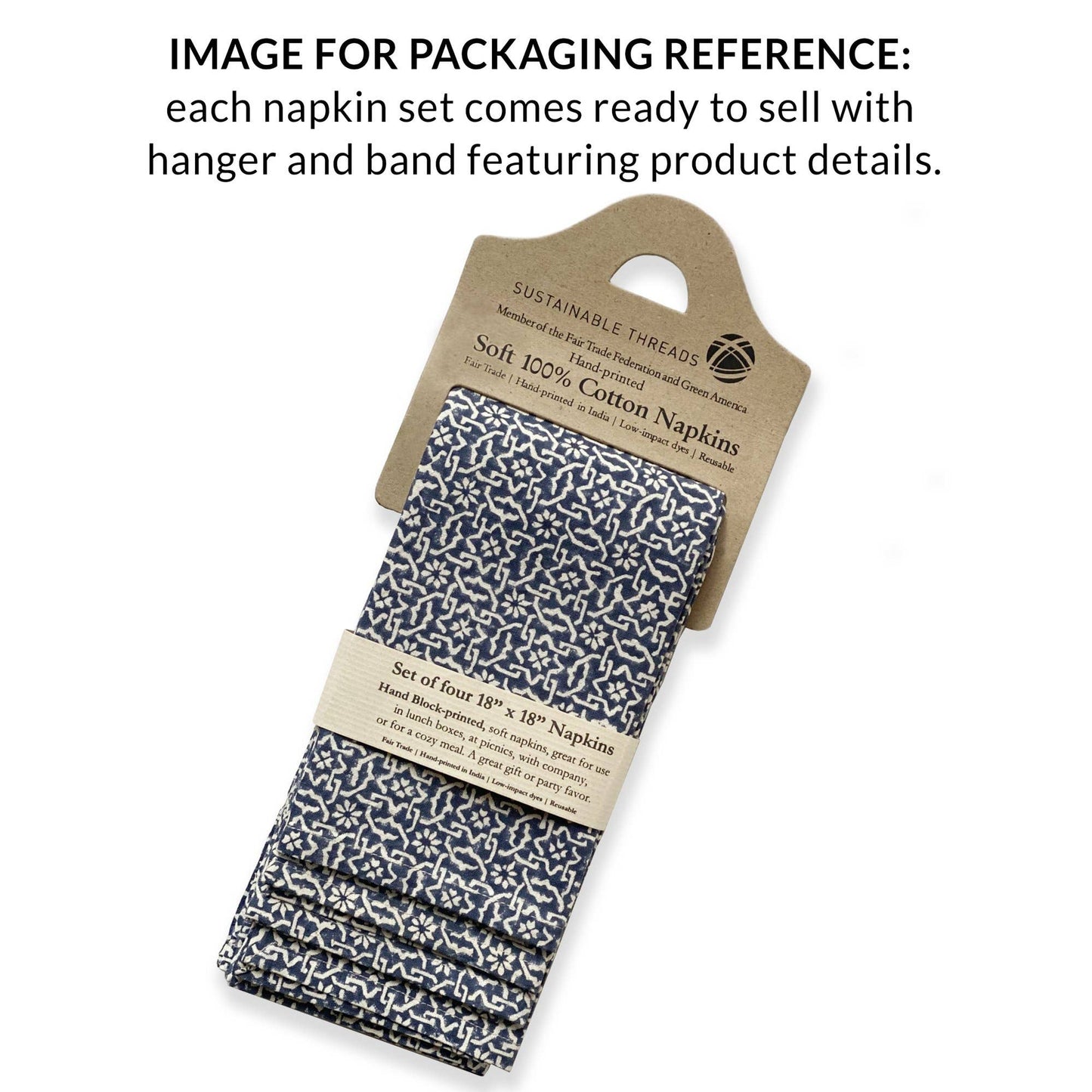 Hand Block Printed Cotton Napkin Set (4) - Lily