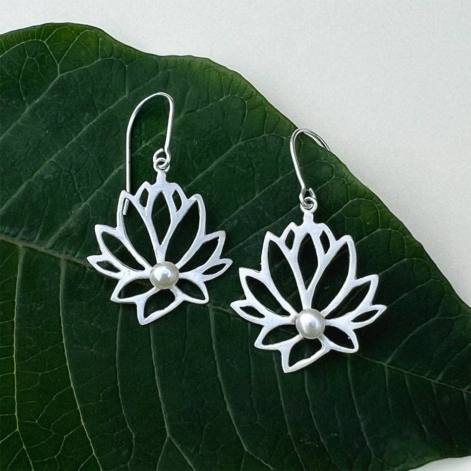 Lotus Pearl Earrings - Sterling Silver