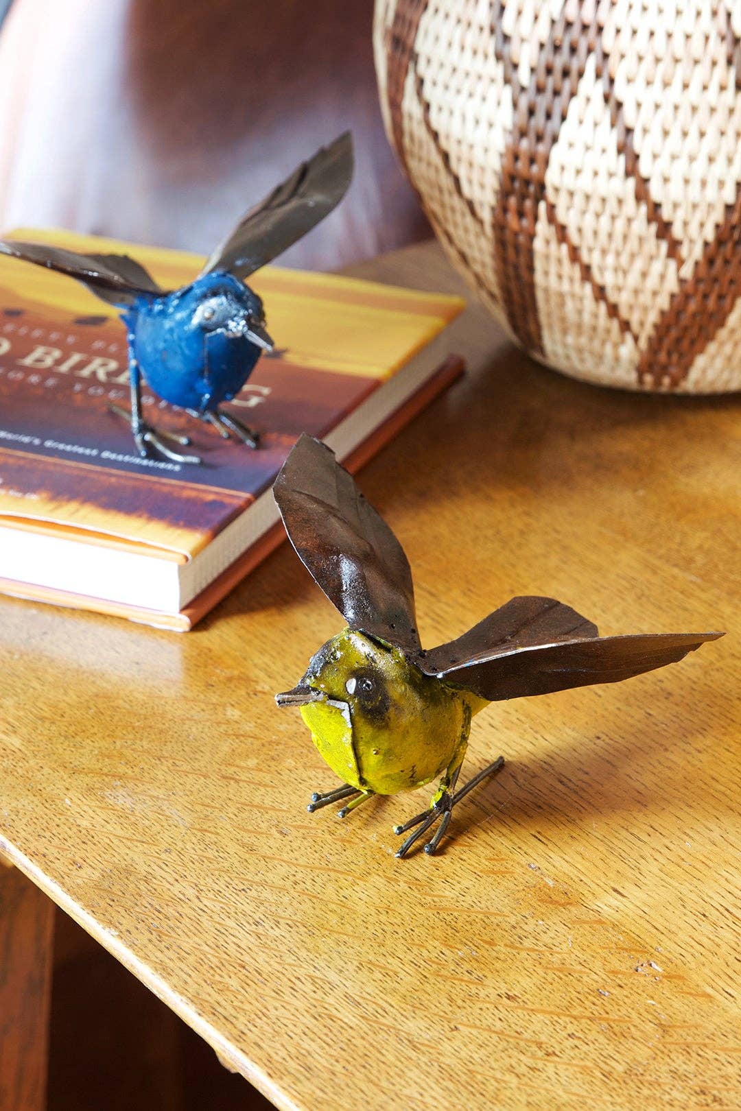 Yellow Fluttering Bird Recycled Metal Sculpture