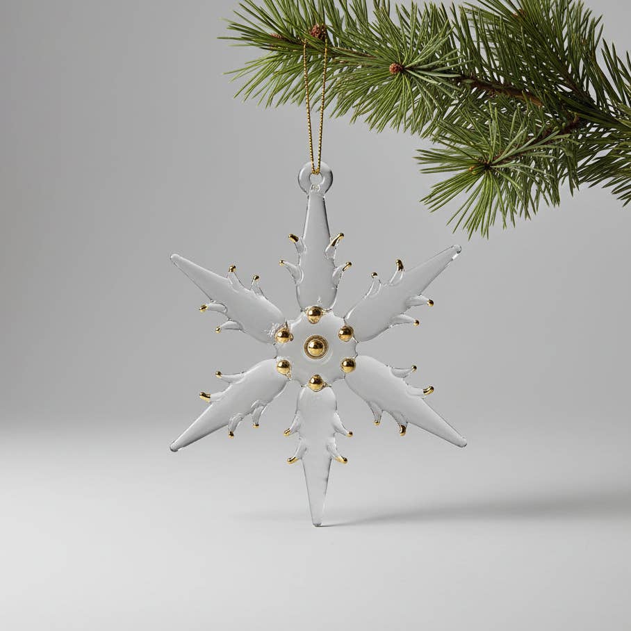Blown Glass Ornament - Snow Flake: Clear