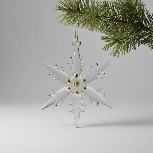 Blown Glass Ornament - Snow Flake: Clear