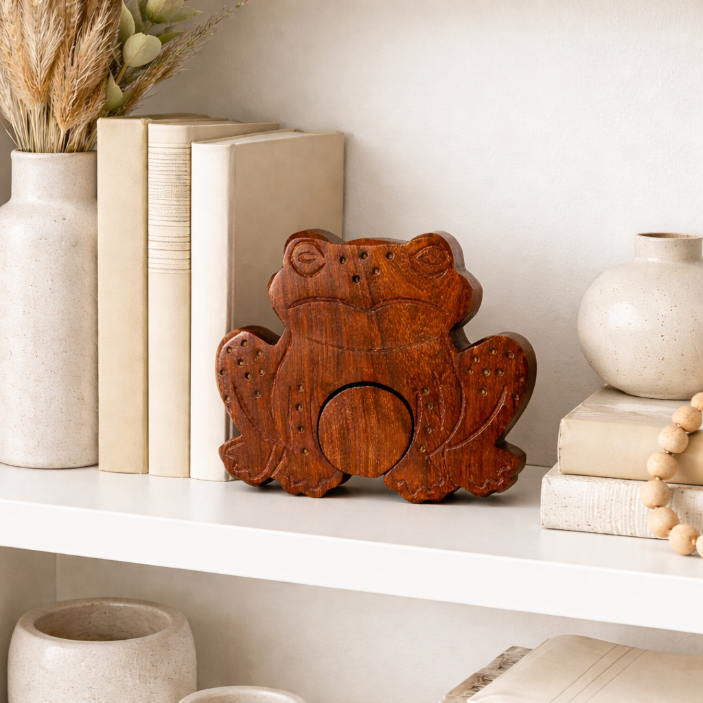 Frog Puzzle Box - Hand Carved Wood