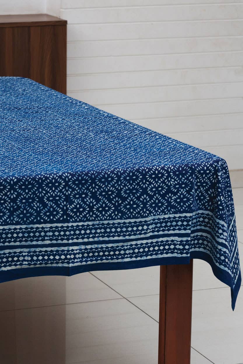 Indigo Block Print Tablecloth 60''x90''