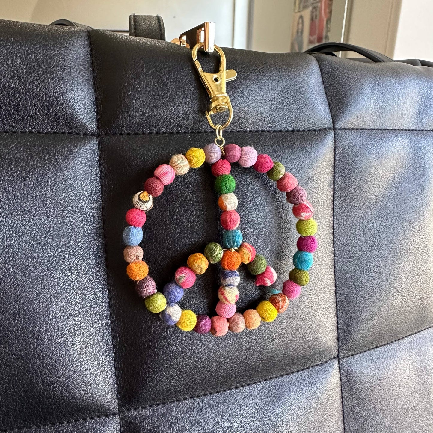 Kantha Peace Symbol Keychain Bag Clip
