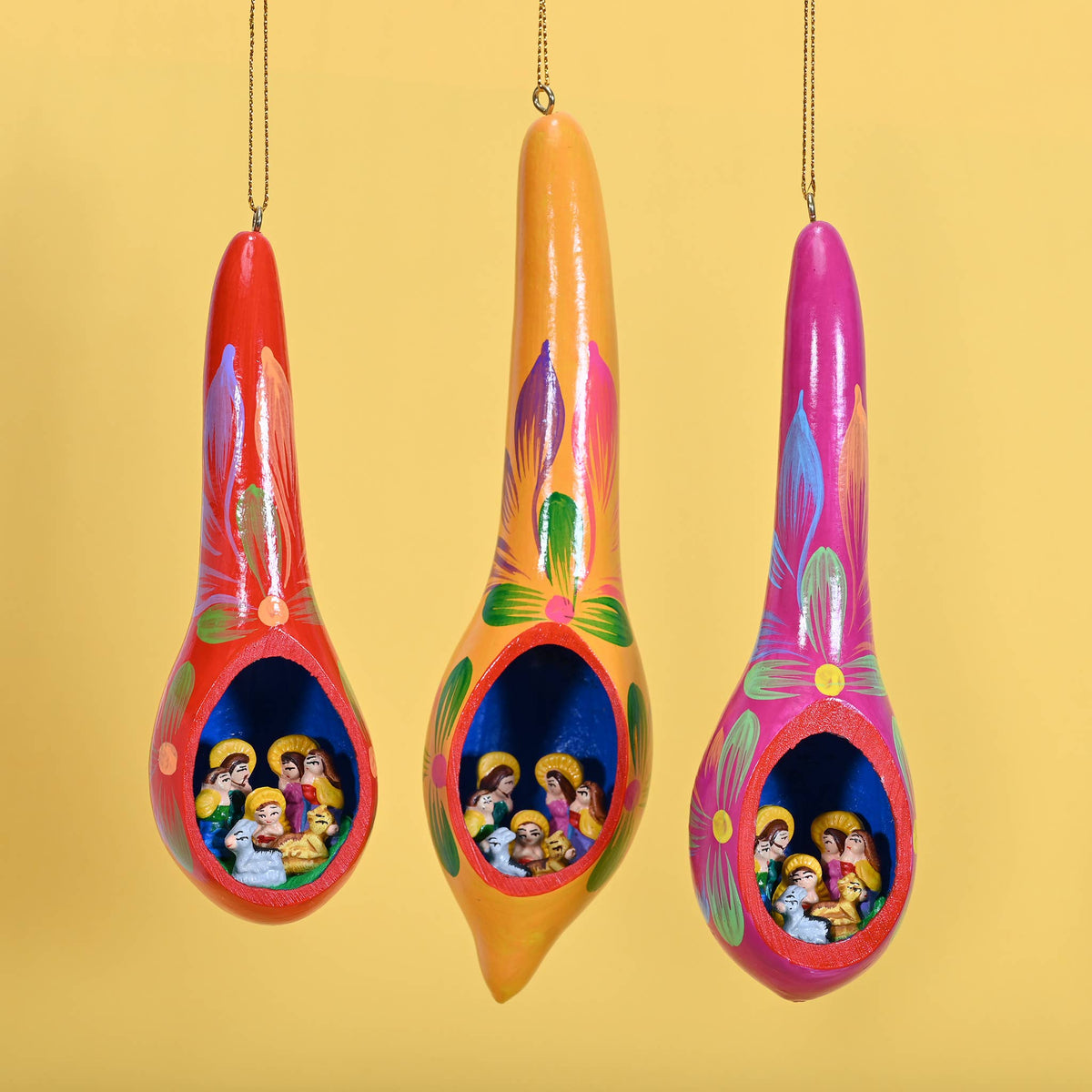 Nativity Drop Gourd Ornament - Assorted