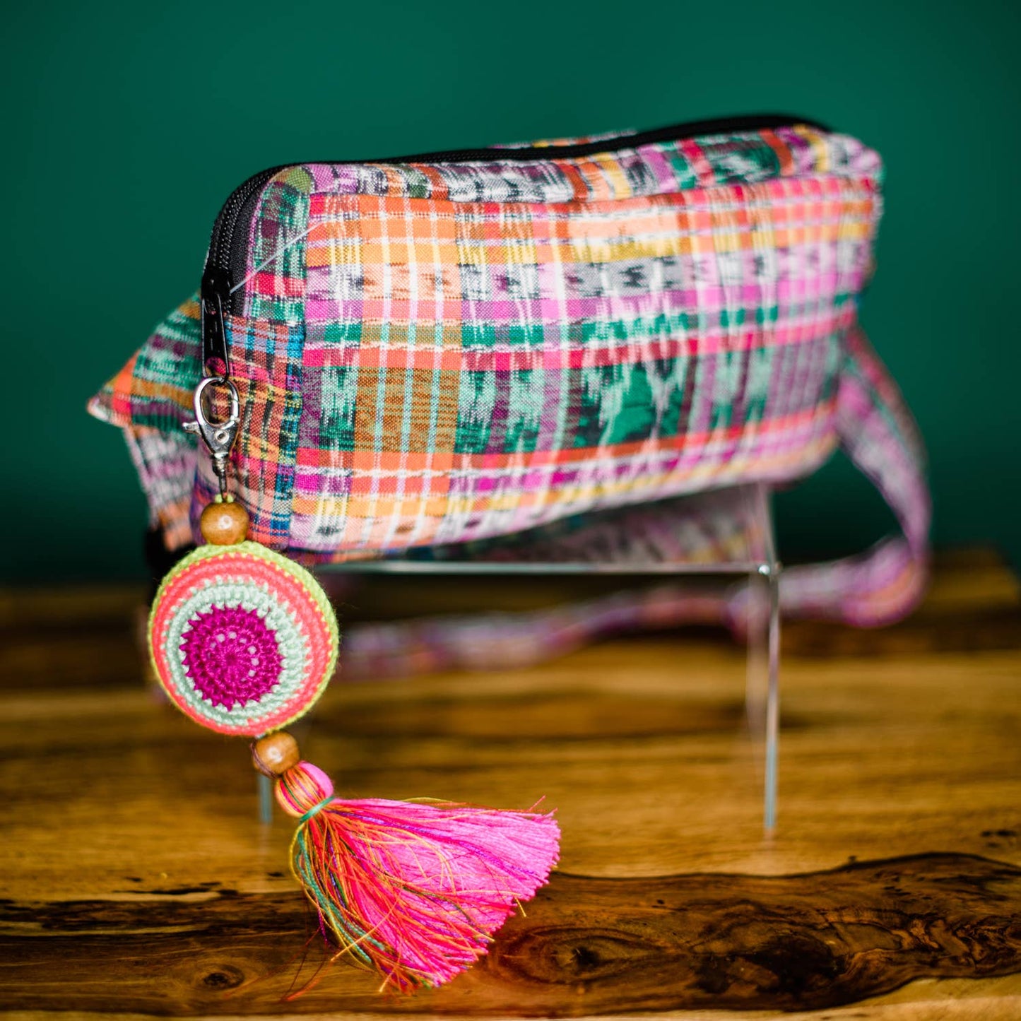 Crochet Hacky Sack Zipper Pull with Fringe
