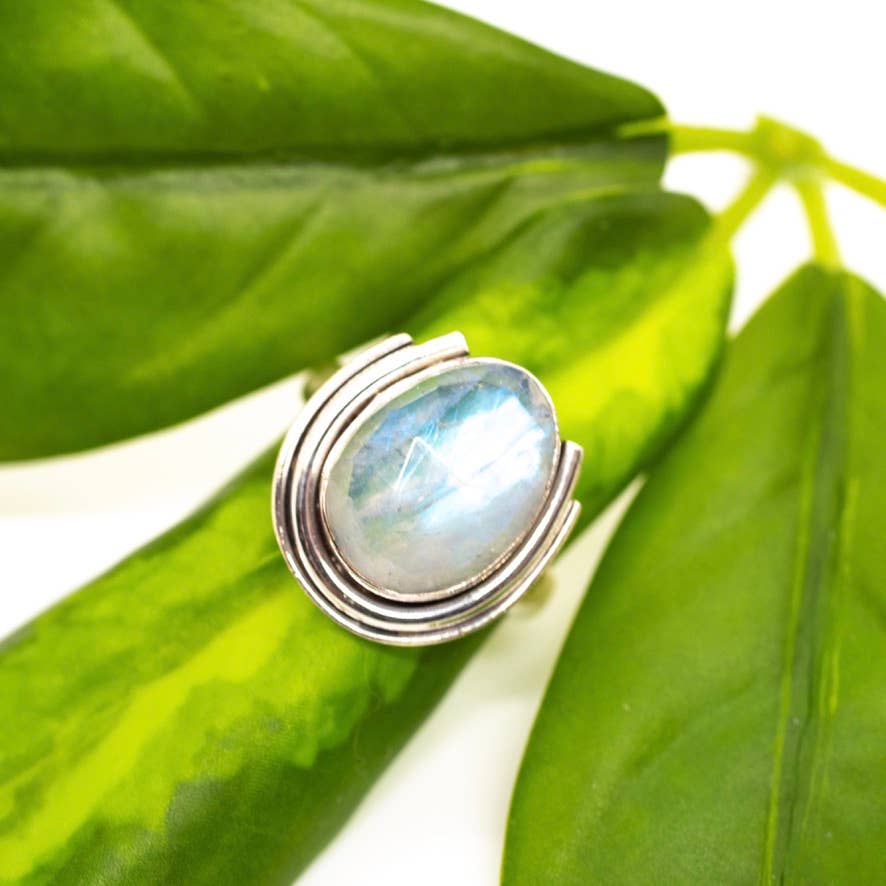 Sterling Silver Moonstone Horseshoe Ring