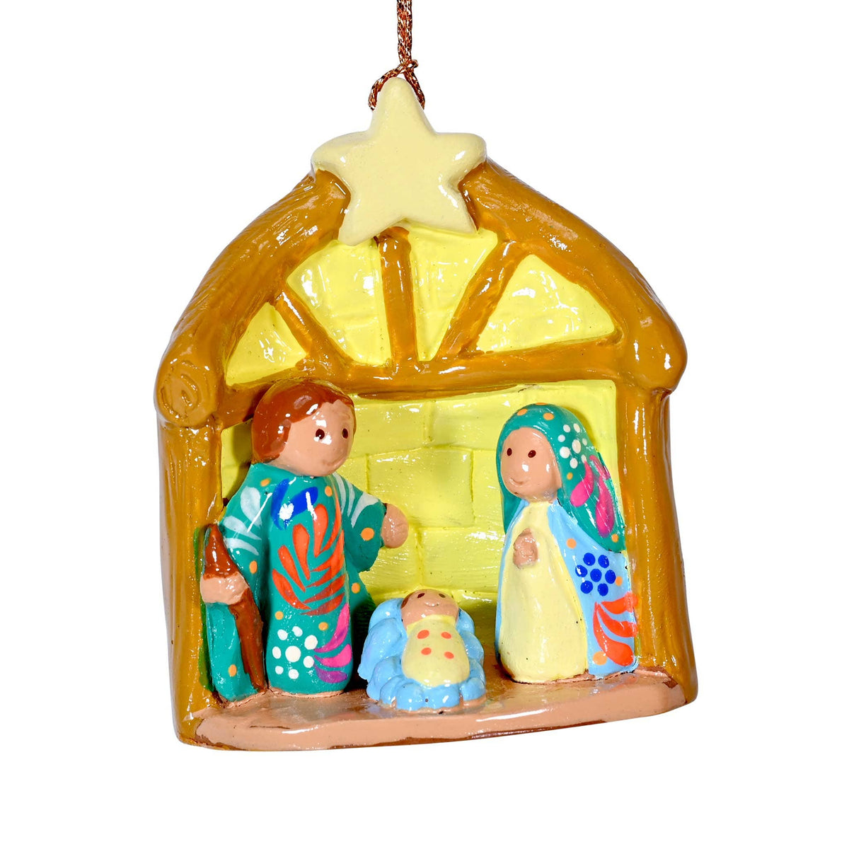 Nativity Hut Painted Ceramic Ornament