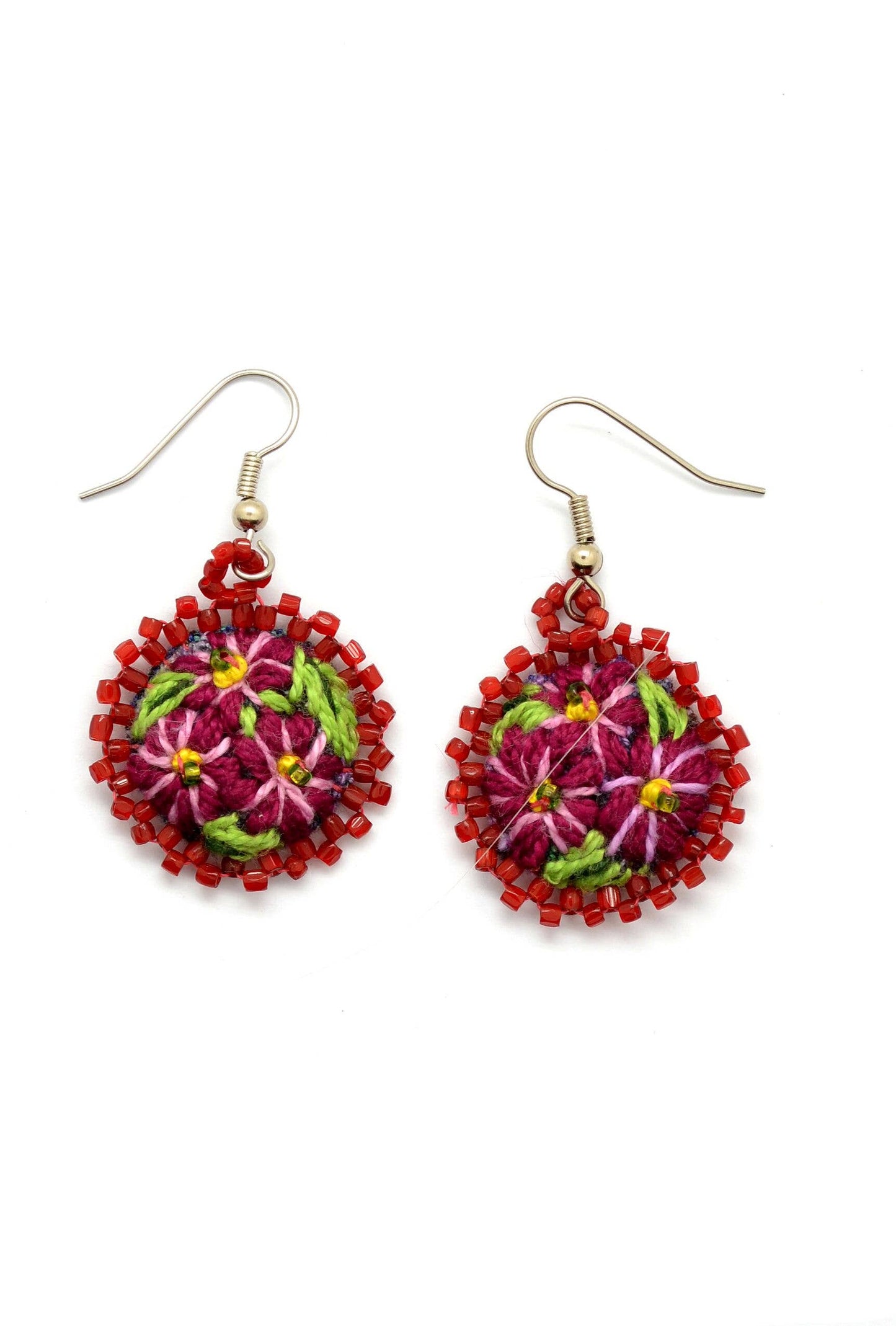 Embroidered & Beaded Flower Earrings - Assorted