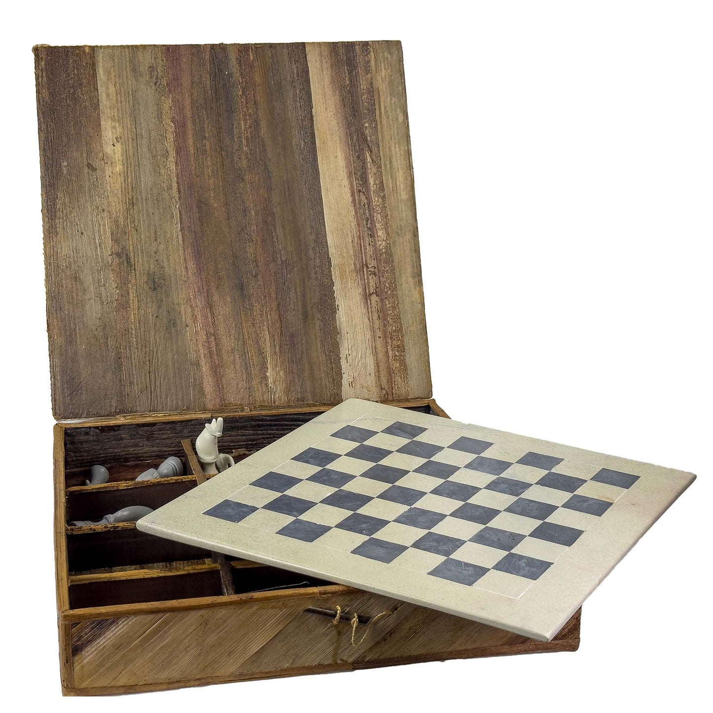 Soapstone Hand-Carved Chess Set w/ Box - Safari Animal Pieces, Grey/Natural