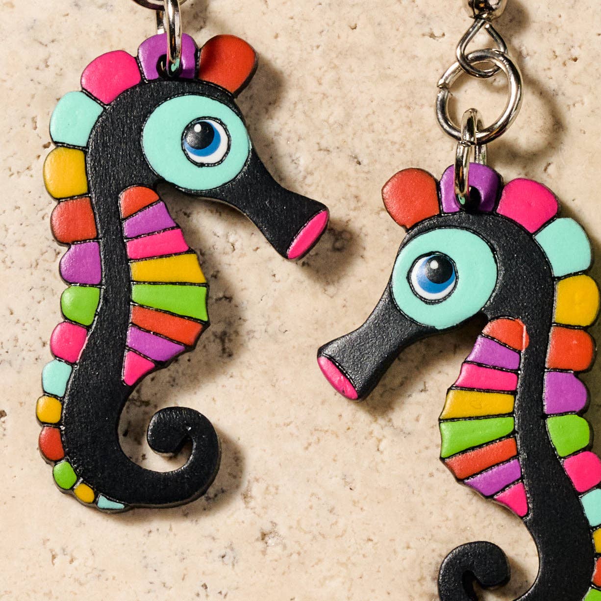 Hand Painted Gourd Seahorse Dangle Earrings