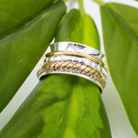 Sterling Silver Plated Decorated Band Spinner Ring