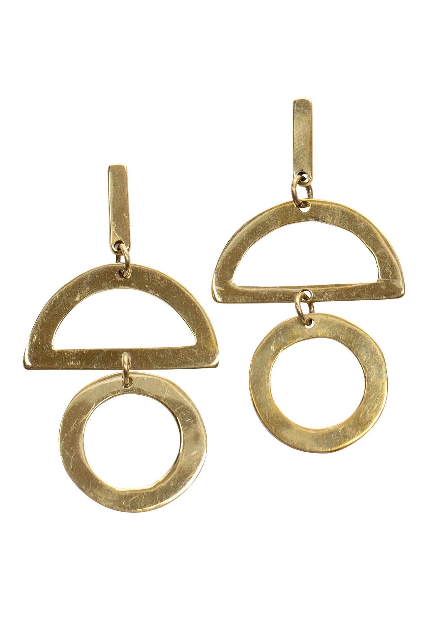 Earrings open circle/half circle brass 2L brass