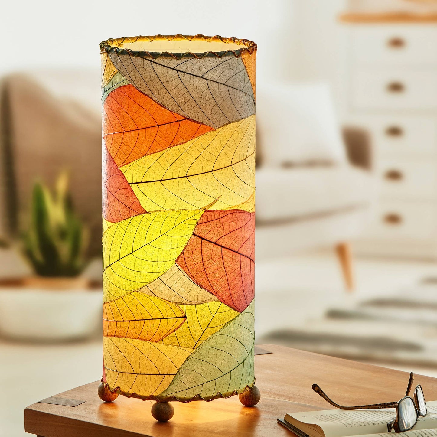Cocoa Leaf Cylinder Table Lamp - Multi