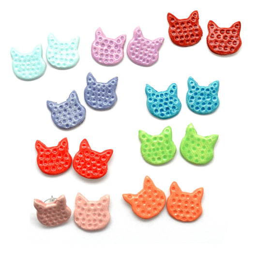 Colorful Ceramic Cat Stud Earrings - Assorted