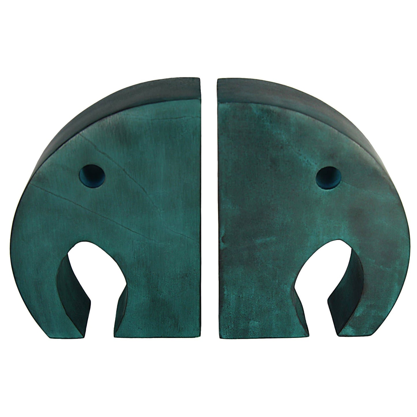 Carved Gorara Soapstone Bookends - Teal Elephant, Set of 2
