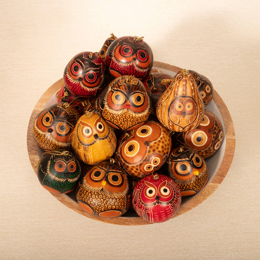 Mini Owl Gourd Ornament - Assorted
