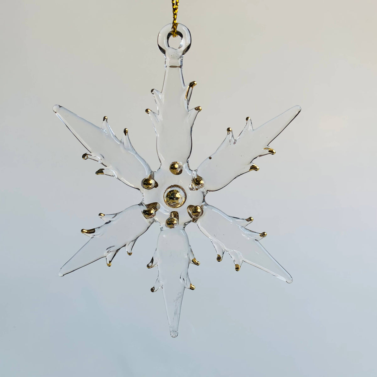 Blown Glass Ornament - Snow Flake: Clear