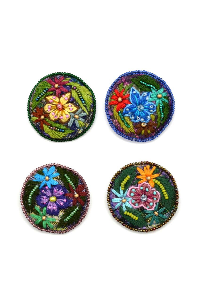 Embroidered Flowers Pins - Assorted