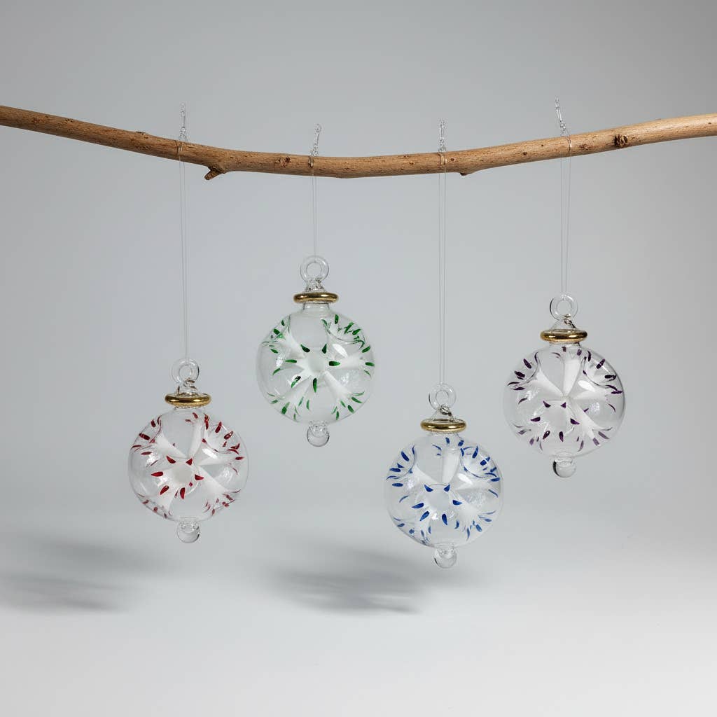 Blown Glass Small Ornament - Blossoms White