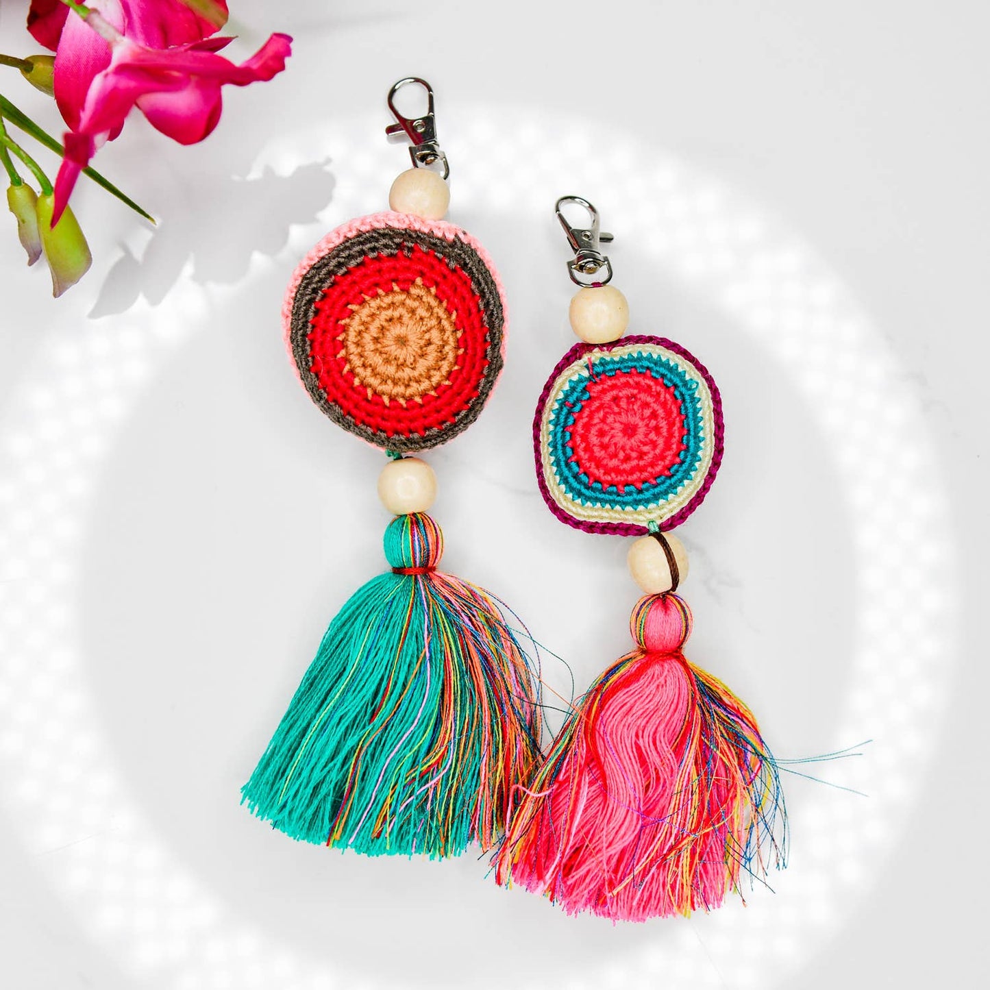 Crochet Hacky Sack Zipper Pull with Fringe