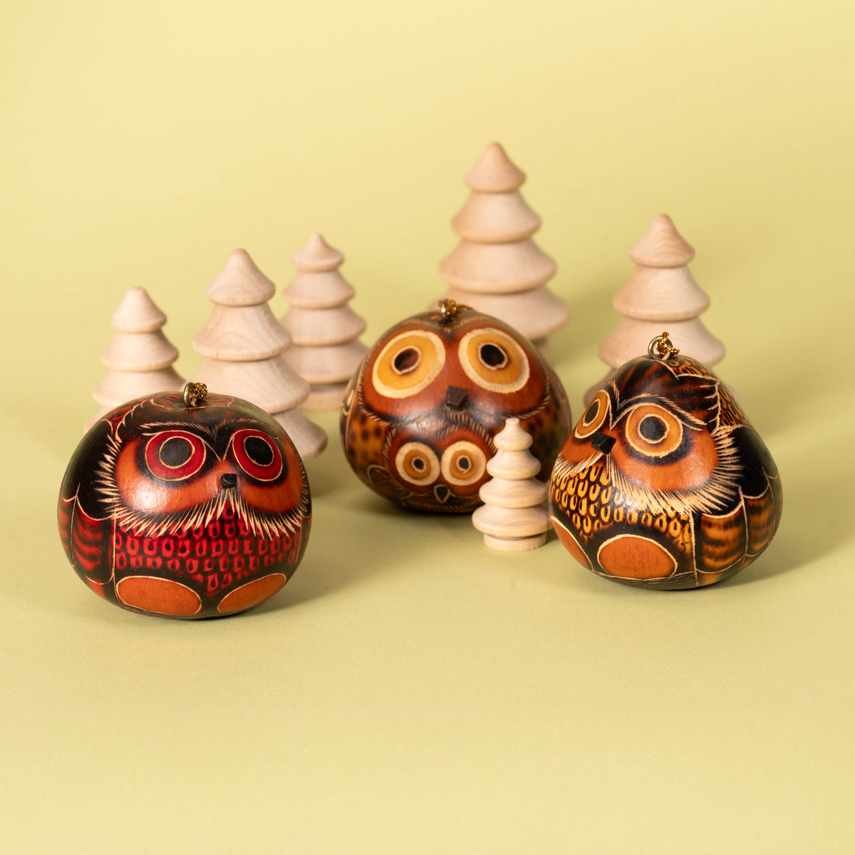 Mini Owl Gourd Ornament - Assorted