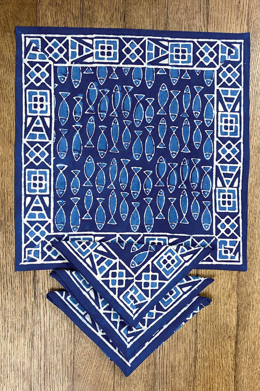 Indigo Fish Block Print Napkin