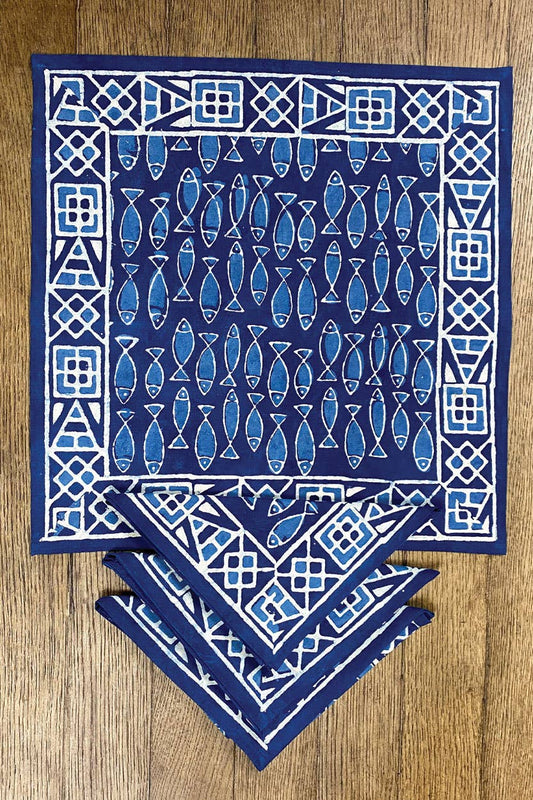 Indigo Fish Block Print Napkin