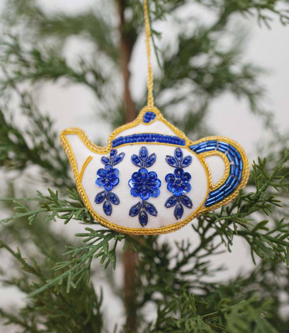 Larissa Plush Teapot Beaded Fabric Ornament