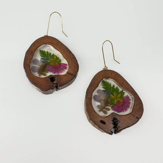 Botanical Wood-Framed Flower Earrings