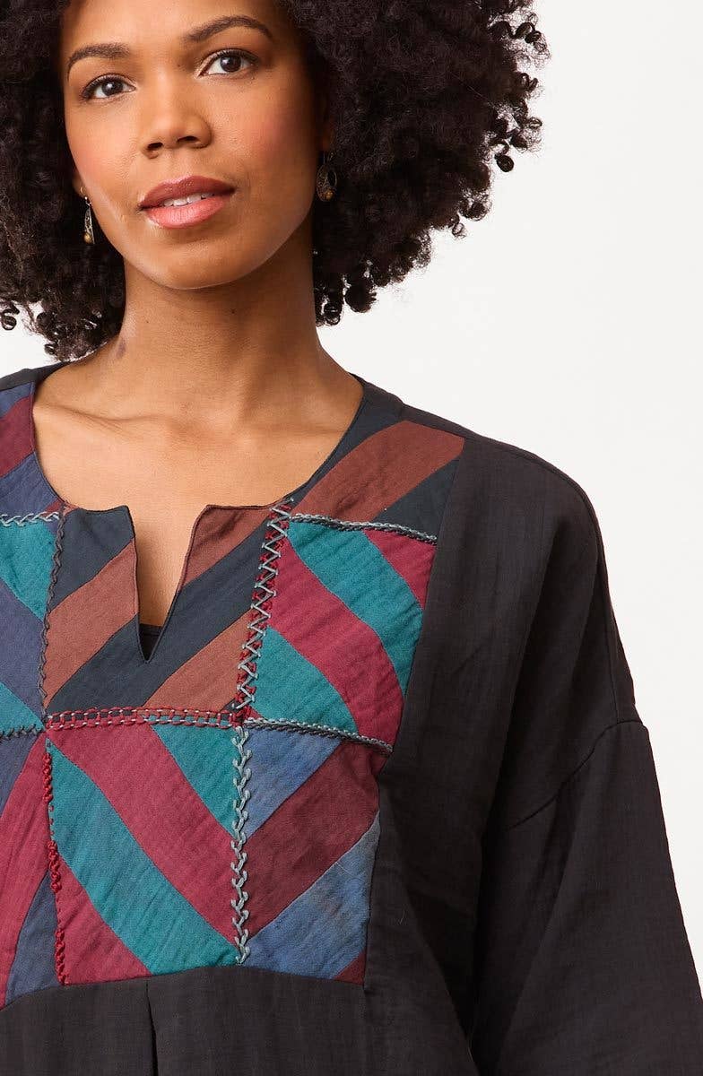 Reshma Cotton Double Gauze Kaftan - Black/Multi