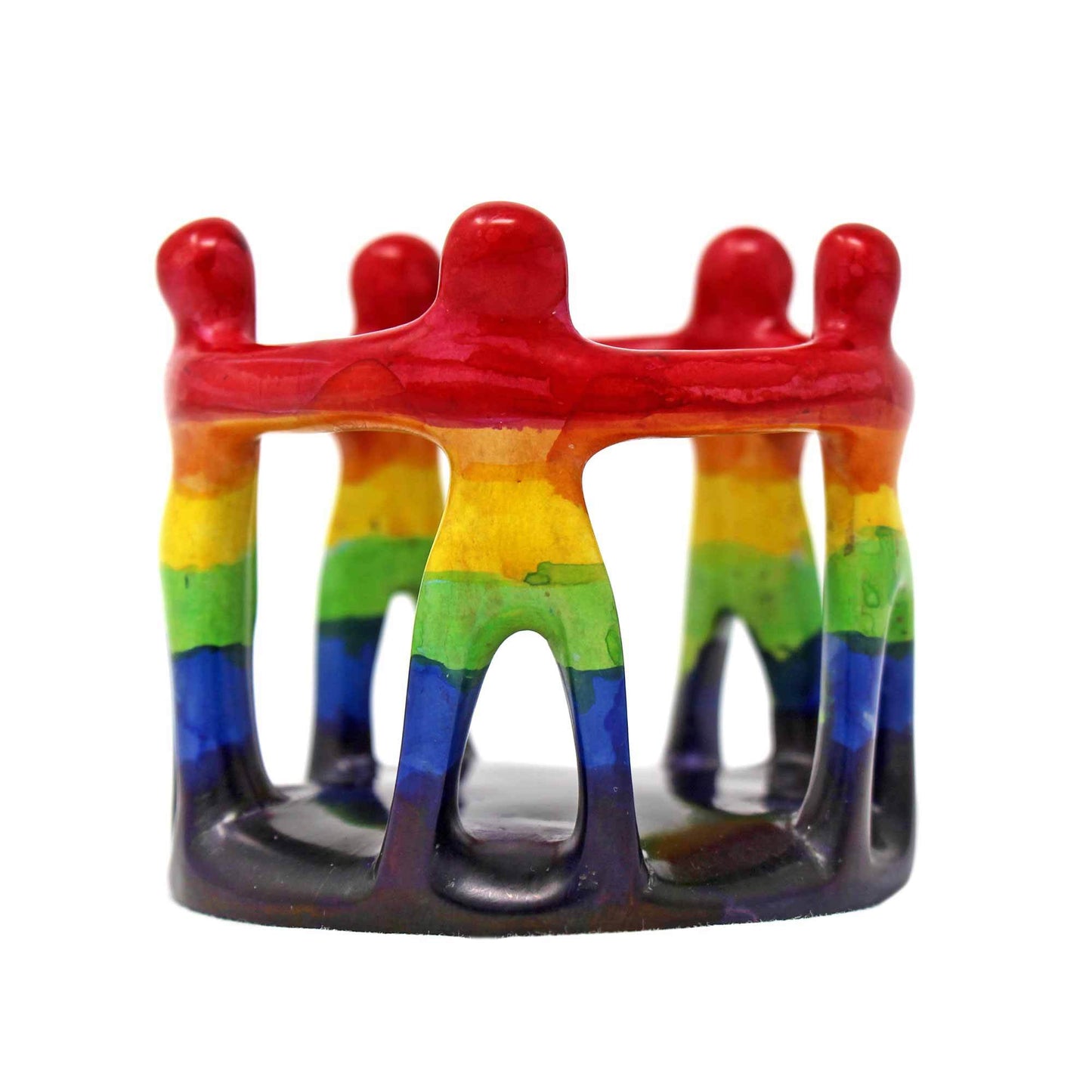Rainbow Circle of Friends Painted Stone Sculpture 3''